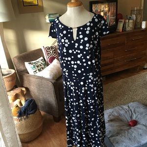 RM LL navy blue polka dot keyhole maxi dress 14W